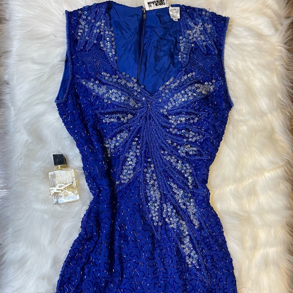 He-Ro Industries Vintage 100% Silk Fully Beaded Gown